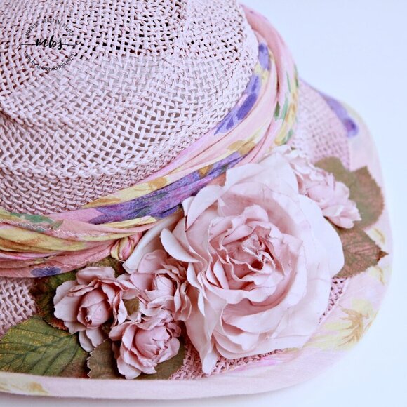 Barbara Ellen Floral Ribbon Bowler Sun Hat Pink‎ Women One Size main image 6